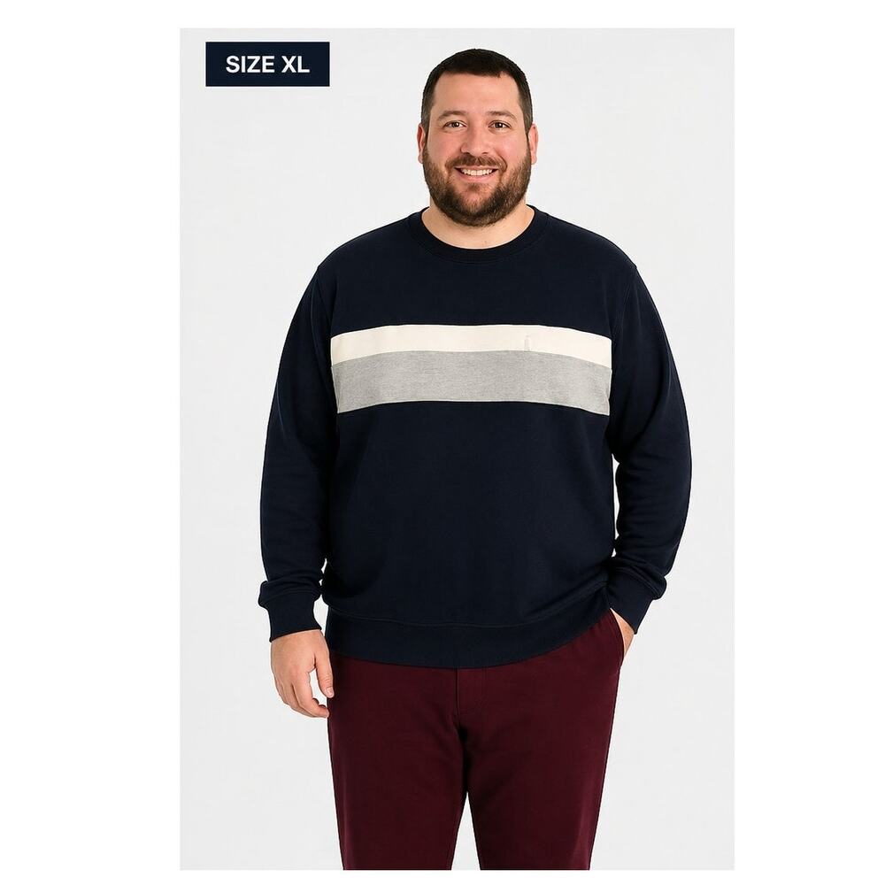 Goodfellow & Co Men’s Colorblock Crewneck Sweatshirt XL Navy Blue Gray White